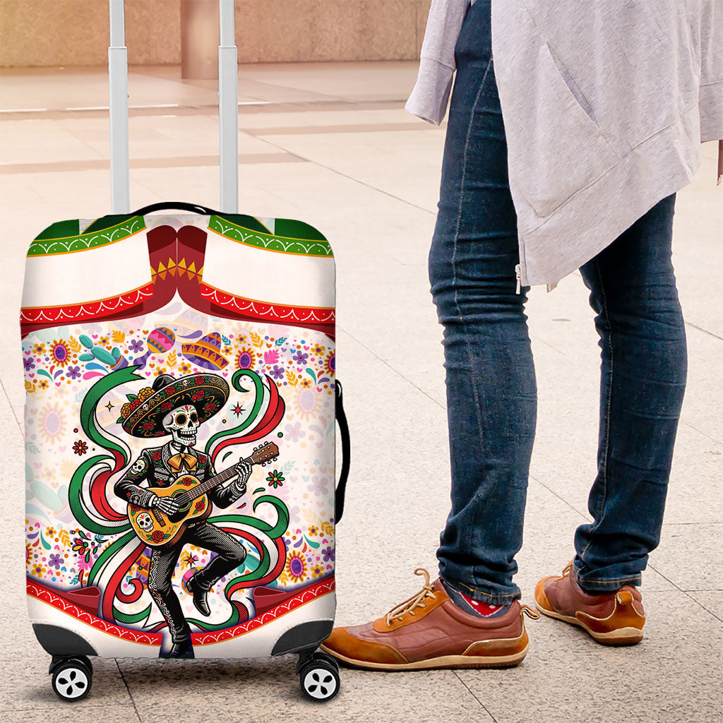 Cinco De Mayo Sugar Skull Mariachi Luggage Cover Mexican Fiesta Floral Skeleton Guitar Folk Art