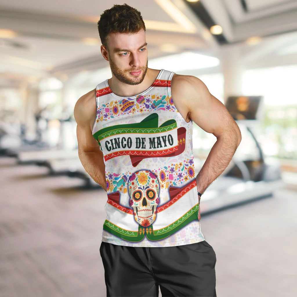 Cinco De Mayo Sugar Skull Mariachi Men Tank Top Mexican Fiesta Floral Skeleton Guitar Folk Art