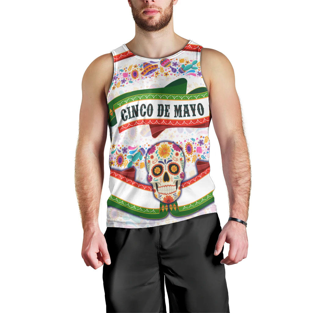 Cinco De Mayo Sugar Skull Mariachi Men Tank Top Mexican Fiesta Floral Skeleton Guitar Folk Art