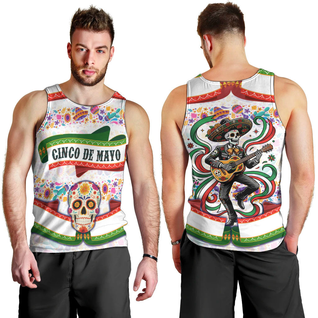 Cinco De Mayo Sugar Skull Mariachi Men Tank Top Mexican Fiesta Floral Skeleton Guitar Folk Art