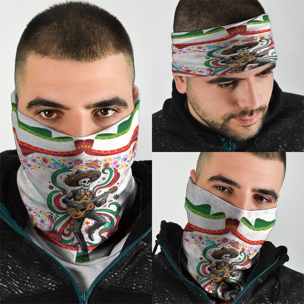 Cinco De Mayo Sugar Skull Mariachi Neck Gaiter Mexican Fiesta Floral Skeleton Guitar Folk Art