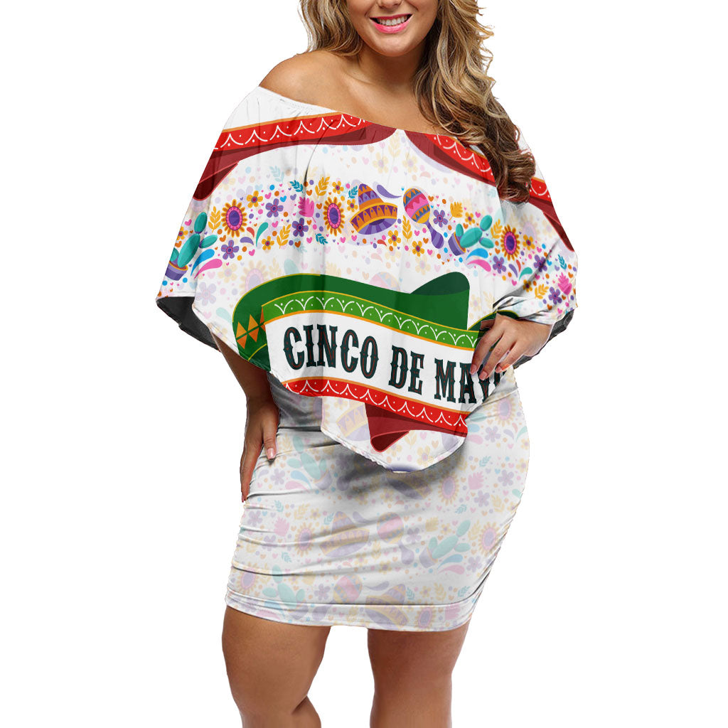 Cinco De Mayo Sugar Skull Mariachi Off Shoulder Short Dress Mexican Fiesta Floral Skeleton Guitar Folk Art