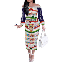 Cinco De Mayo Sugar Skull Mariachi Off The Shoulder Long Sleeve Dress Mexican Fiesta Floral Skeleton Guitar Folk Art