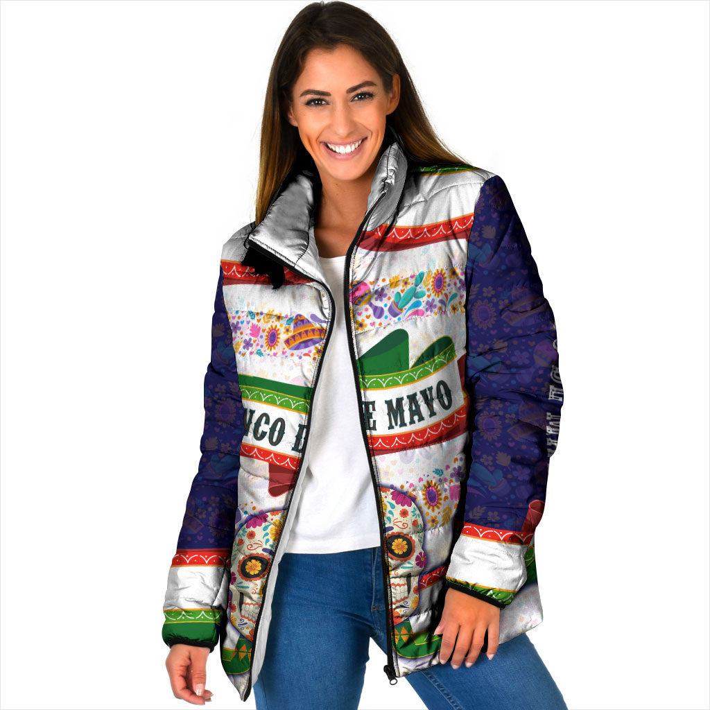 Cinco De Mayo Sugar Skull Mariachi Padded Jacket Mexican Fiesta Floral Skeleton Guitar Folk Art