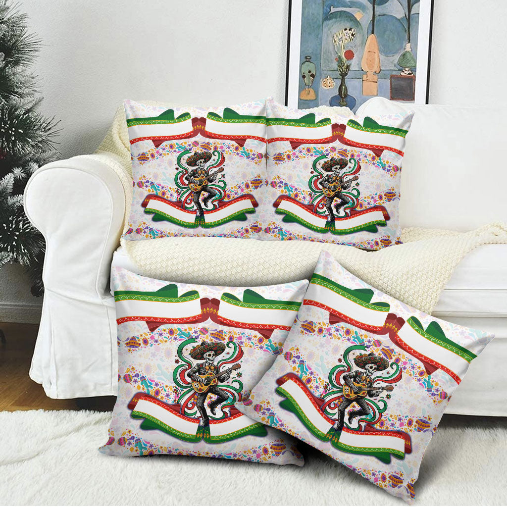 Cinco De Mayo Sugar Skull Mariachi Pillow Cover Mexican Fiesta Floral Skeleton Guitar Folk Art