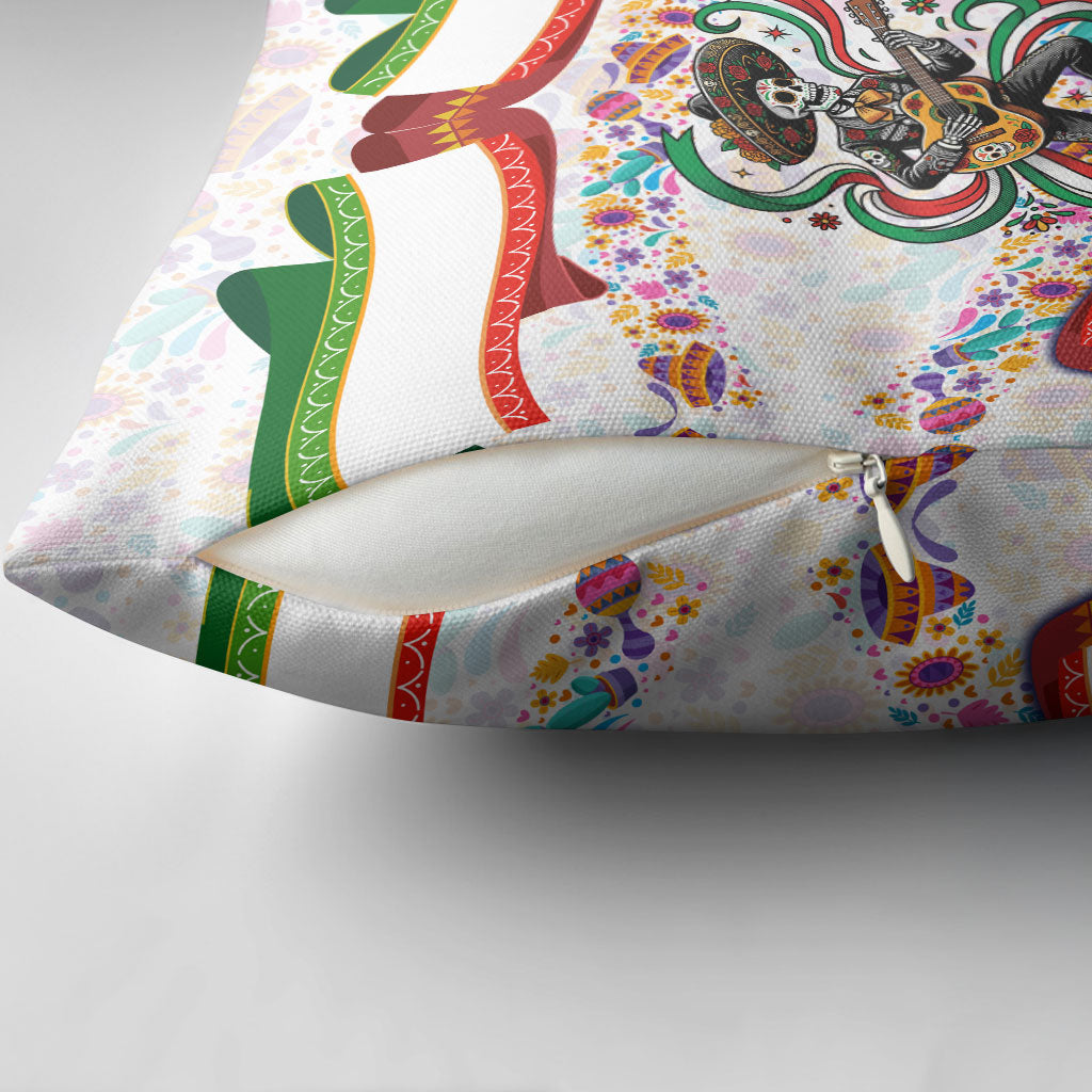Cinco De Mayo Sugar Skull Mariachi Pillow Cover Mexican Fiesta Floral Skeleton Guitar Folk Art