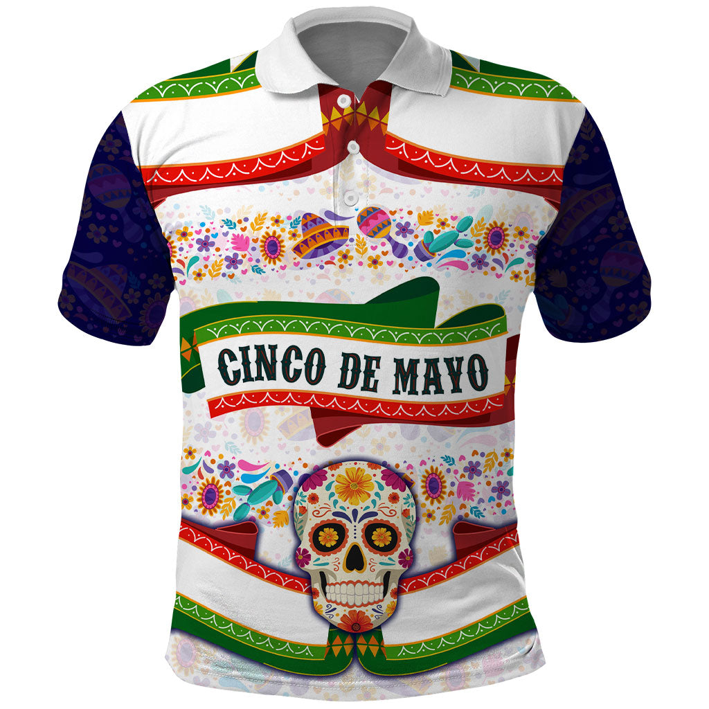 Cinco De Mayo Sugar Skull Mariachi Polo Shirt Mexican Fiesta Floral Skeleton Guitar Folk Art
