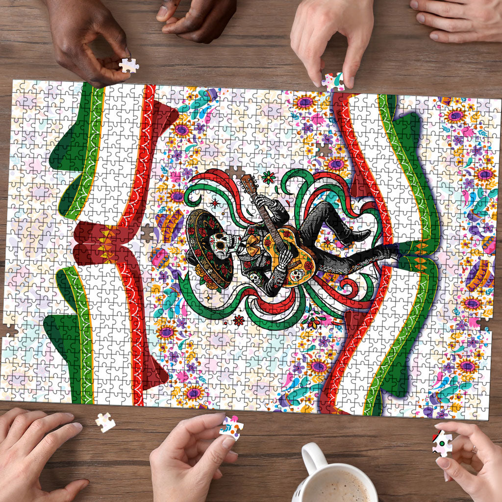 Cinco De Mayo Sugar Skull Mariachi Puzzle Mexican Fiesta Floral Skeleton Guitar Folk Art