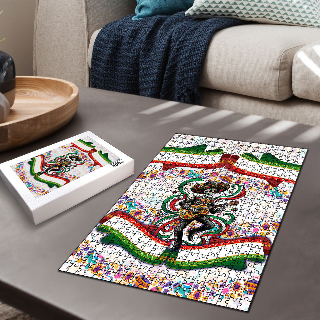 Cinco De Mayo Sugar Skull Mariachi Puzzle Mexican Fiesta Floral Skeleton Guitar Folk Art