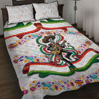 Cinco De Mayo Sugar Skull Mariachi Quilt Bed Set Mexican Fiesta Floral Skeleton Guitar Folk Art
