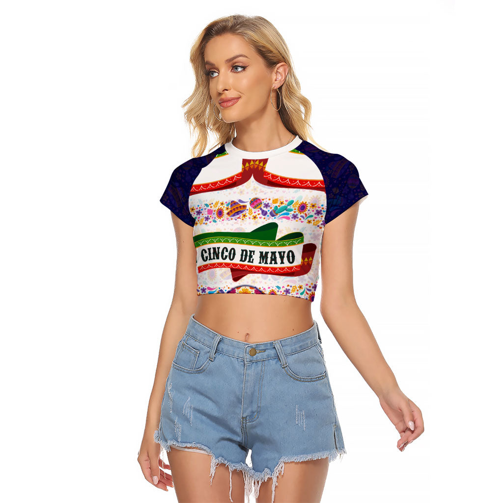 Cinco De Mayo Sugar Skull Mariachi Raglan Cropped T Shirt Mexican Fiesta Floral Skeleton Guitar Folk Art