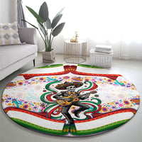 Cinco De Mayo Sugar Skull Mariachi Round Carpet Mexican Fiesta Floral Skeleton Guitar Folk Art
