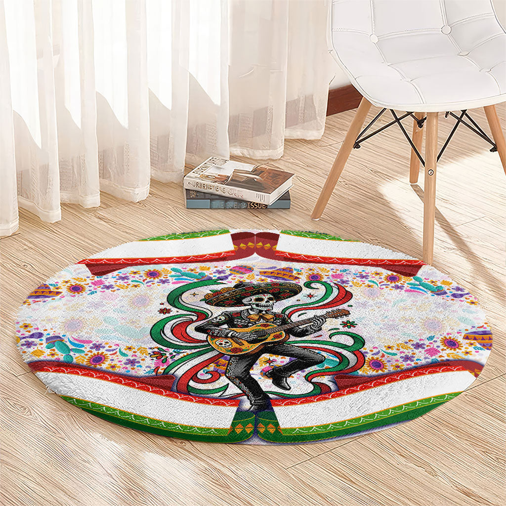 Cinco De Mayo Sugar Skull Mariachi Round Carpet Mexican Fiesta Floral Skeleton Guitar Folk Art