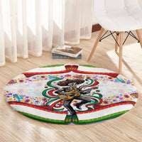 Cinco De Mayo Sugar Skull Mariachi Round Carpet Mexican Fiesta Floral Skeleton Guitar Folk Art