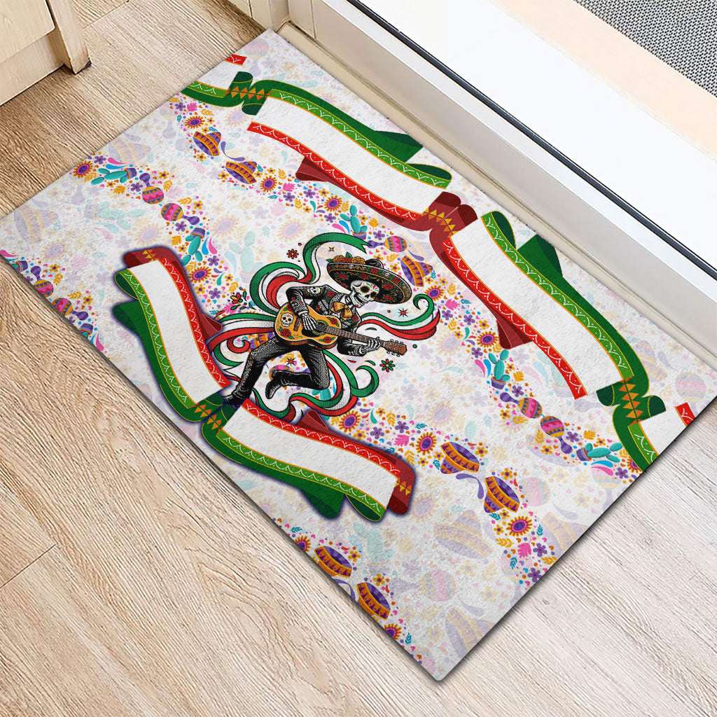 Cinco De Mayo Sugar Skull Mariachi Rubber Doormat Mexican Fiesta Floral Skeleton Guitar Folk Art