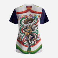 Cinco De Mayo Sugar Skull Mariachi Scrub Top Mexican Fiesta Floral Skeleton Guitar Folk Art