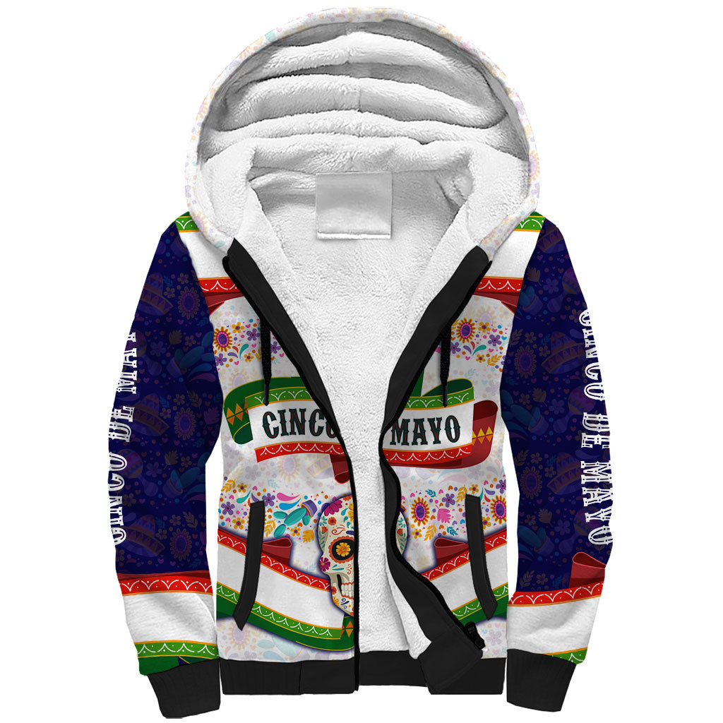 Cinco De Mayo Sugar Skull Mariachi Sherpa Hoodie Mexican Fiesta Floral Skeleton Guitar Folk Art