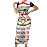 Cinco De Mayo Sugar Skull Mariachi Short Sleeve Bodycon Dress Mexican Fiesta Floral Skeleton Guitar Folk Art