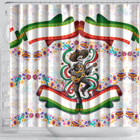 Cinco De Mayo Sugar Skull Mariachi Shower Curtain Mexican Fiesta Floral Skeleton Guitar Folk Art