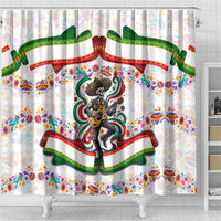 Cinco De Mayo Sugar Skull Mariachi Shower Curtain Mexican Fiesta Floral Skeleton Guitar Folk Art