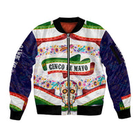 Cinco De Mayo Sugar Skull Mariachi Sleeve Zip Bomber Jacket Mexican Fiesta Floral Skeleton Guitar Folk Art