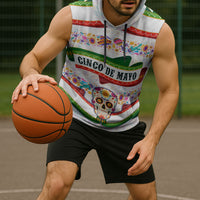 Cinco De Mayo Sugar Skull Mariachi Sleeveless Hoodie Mexican Fiesta Floral Skeleton Guitar Folk Art