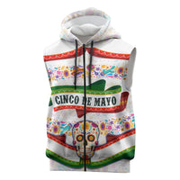 Cinco De Mayo Sugar Skull Mariachi Sleeveless Zip Hoodie Mexican Fiesta Floral Skeleton Guitar Folk Art