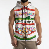 Cinco De Mayo Sugar Skull Mariachi Sleeveless Zip Hoodie Mexican Fiesta Floral Skeleton Guitar Folk Art
