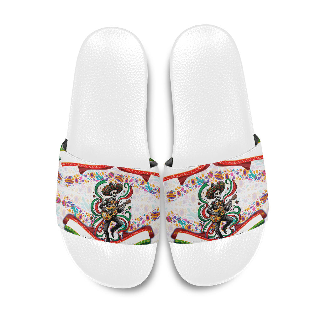 Cinco De Mayo Sugar Skull Mariachi Slide Sandals Mexican Fiesta Floral Skeleton Guitar Folk Art