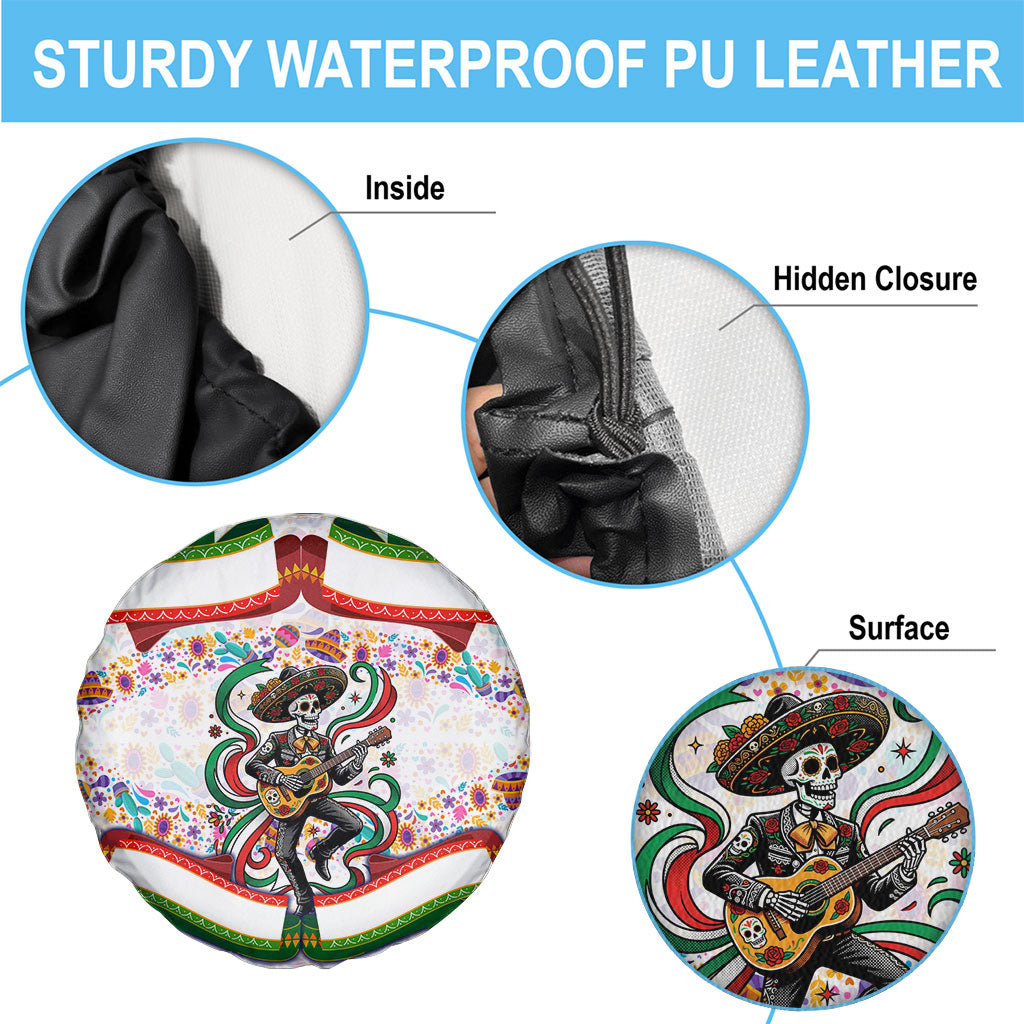 Cinco De Mayo Sugar Skull Mariachi Spare Tire Cover Mexican Fiesta Floral Skeleton Guitar Folk Art