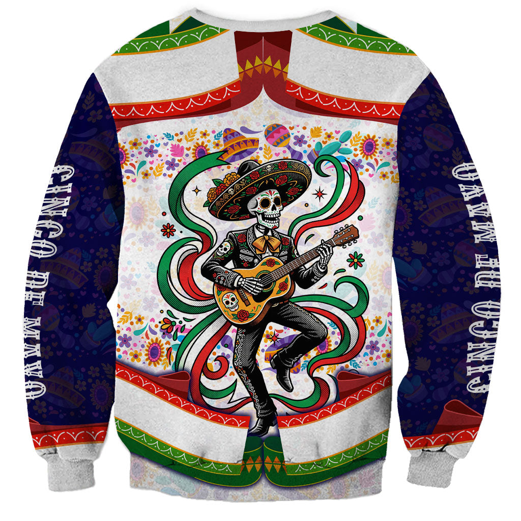 Cinco De Mayo Sugar Skull Mariachi Sweatshirt Mexican Fiesta Floral Skeleton Guitar Folk Art