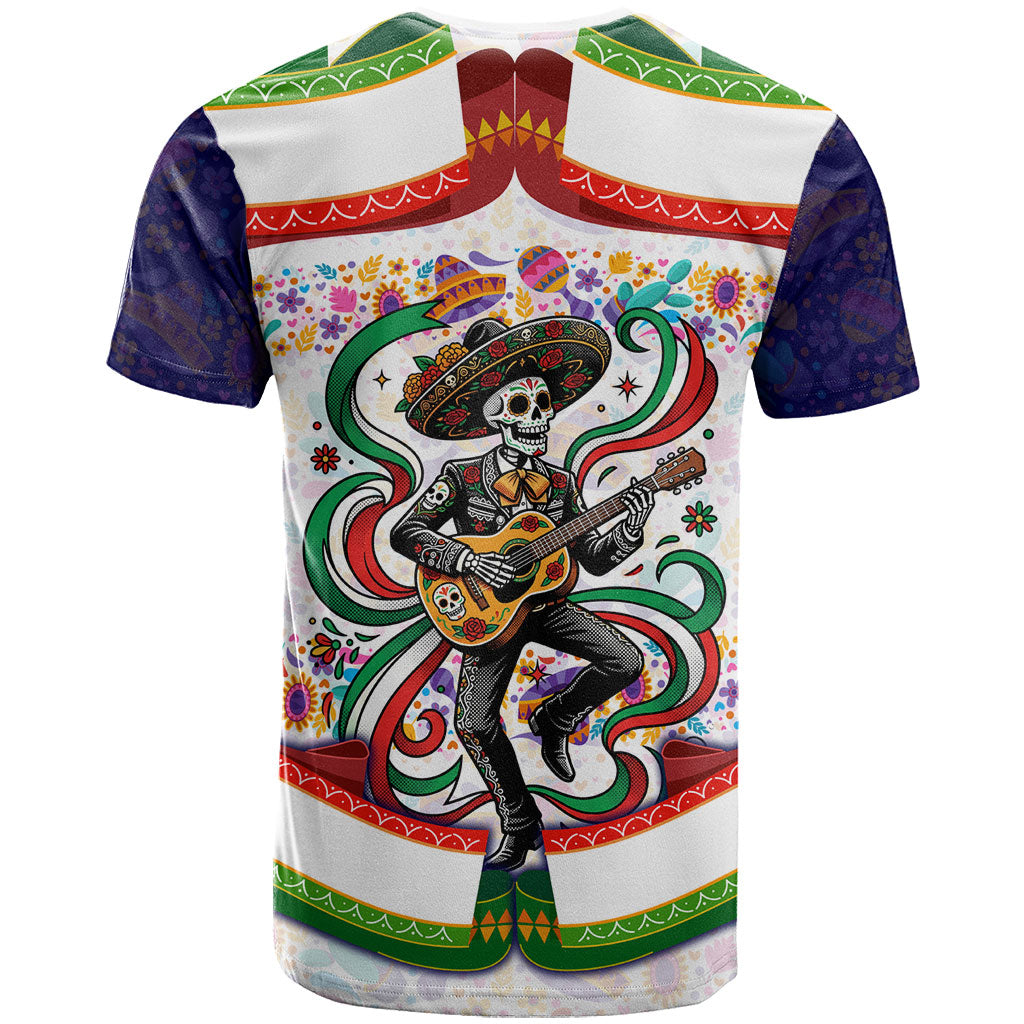 Cinco De Mayo Sugar Skull Mariachi T Shirt Mexican Fiesta Floral Skeleton Guitar Folk Art