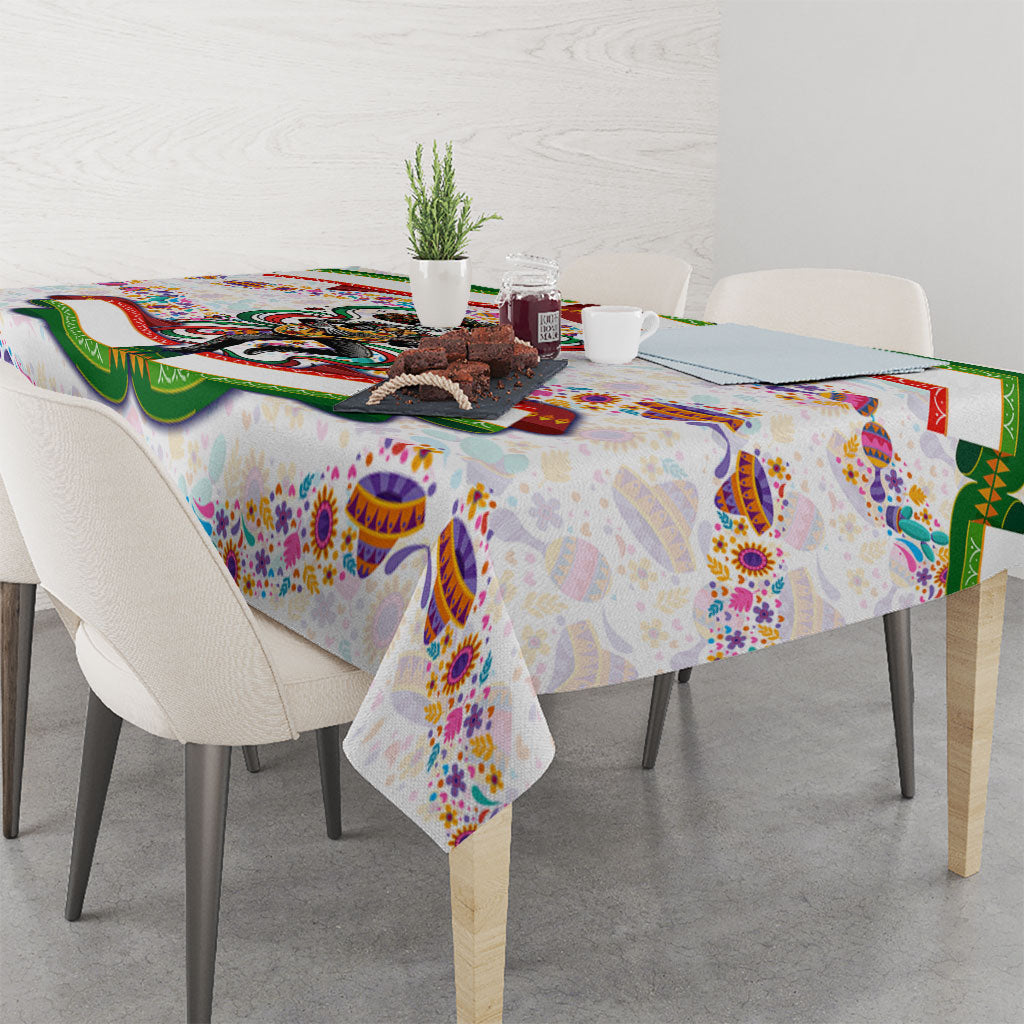 Cinco De Mayo Sugar Skull Mariachi Tablecloth Mexican Fiesta Floral Skeleton Guitar Folk Art