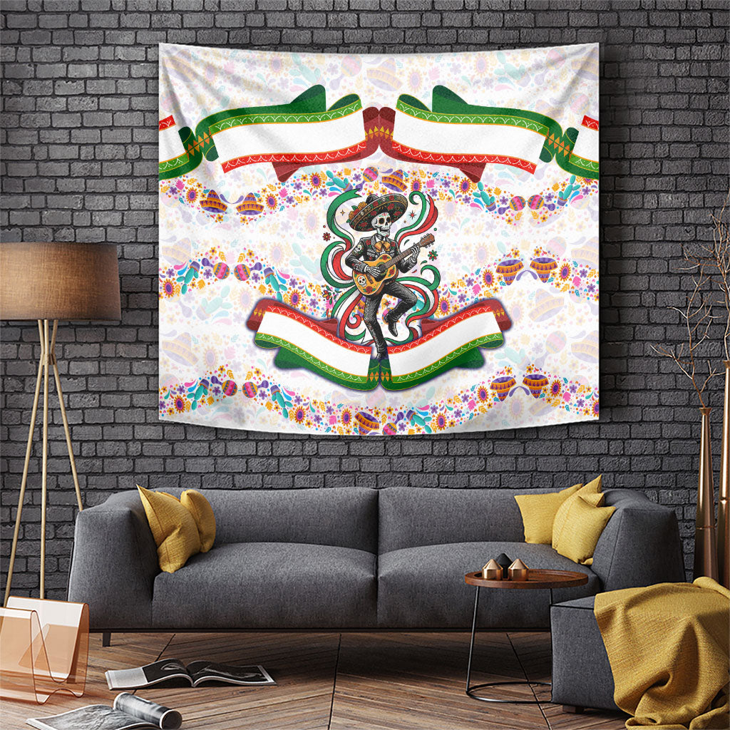 Cinco De Mayo Sugar Skull Mariachi Tapestry Mexican Fiesta Floral Skeleton Guitar Folk Art