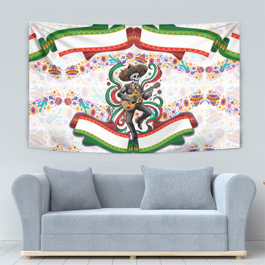 Cinco De Mayo Sugar Skull Mariachi Tapestry Mexican Fiesta Floral Skeleton Guitar Folk Art