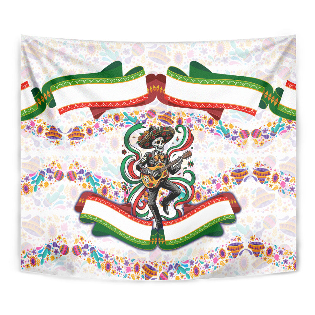 Cinco De Mayo Sugar Skull Mariachi Tapestry Mexican Fiesta Floral Skeleton Guitar Folk Art