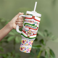 Cinco De Mayo Sugar Skull Mariachi Tumbler With Handle Mexican Fiesta Floral Skeleton Guitar Folk Art
