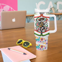 Cinco De Mayo Sugar Skull Mariachi Tumbler With Handle Mexican Fiesta Floral Skeleton Guitar Folk Art