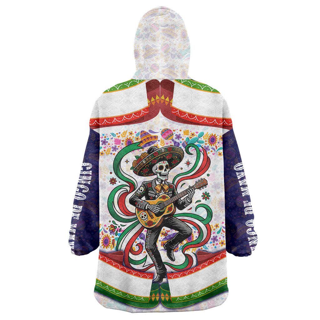 Cinco De Mayo Sugar Skull Mariachi Wearable Blanket Hoodie Mexican Fiesta Floral Skeleton Guitar Folk Art