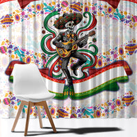 Cinco De Mayo Sugar Skull Mariachi Window Curtain Mexican Fiesta Floral Skeleton Guitar Folk Art