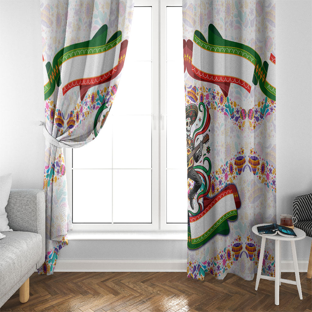Cinco De Mayo Sugar Skull Mariachi Window Curtain Mexican Fiesta Floral Skeleton Guitar Folk Art