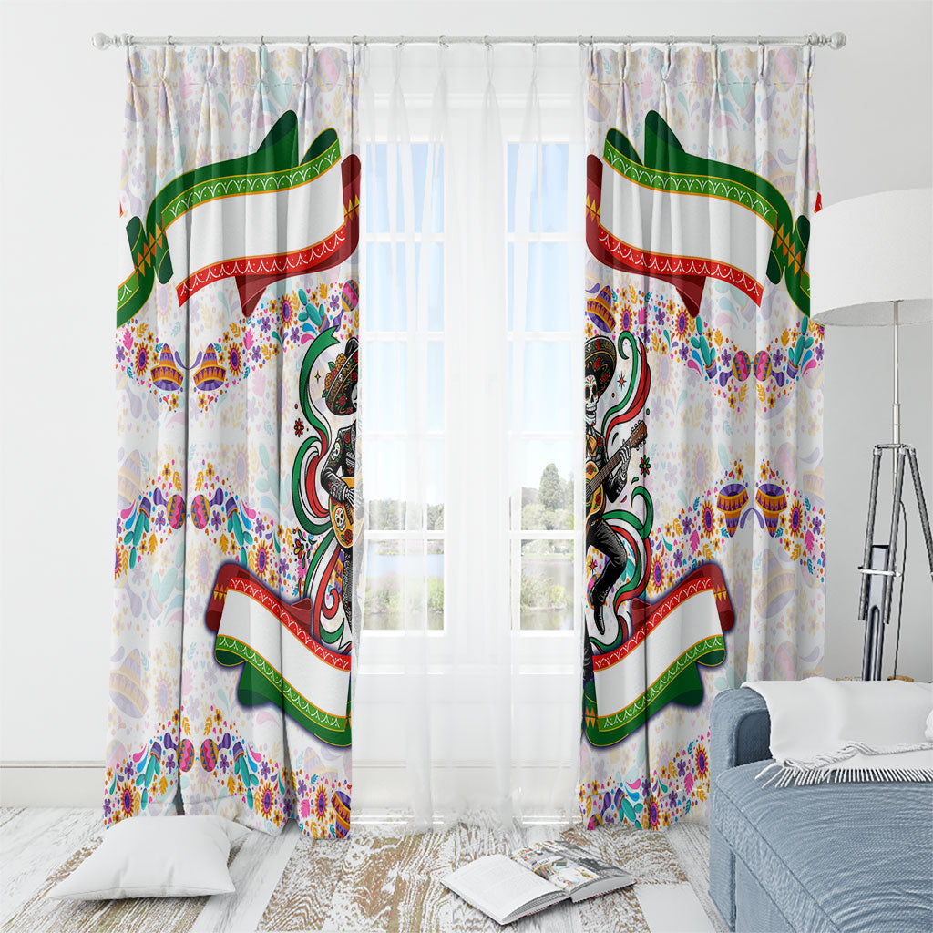 Cinco De Mayo Sugar Skull Mariachi Window Curtain Mexican Fiesta Floral Skeleton Guitar Folk Art