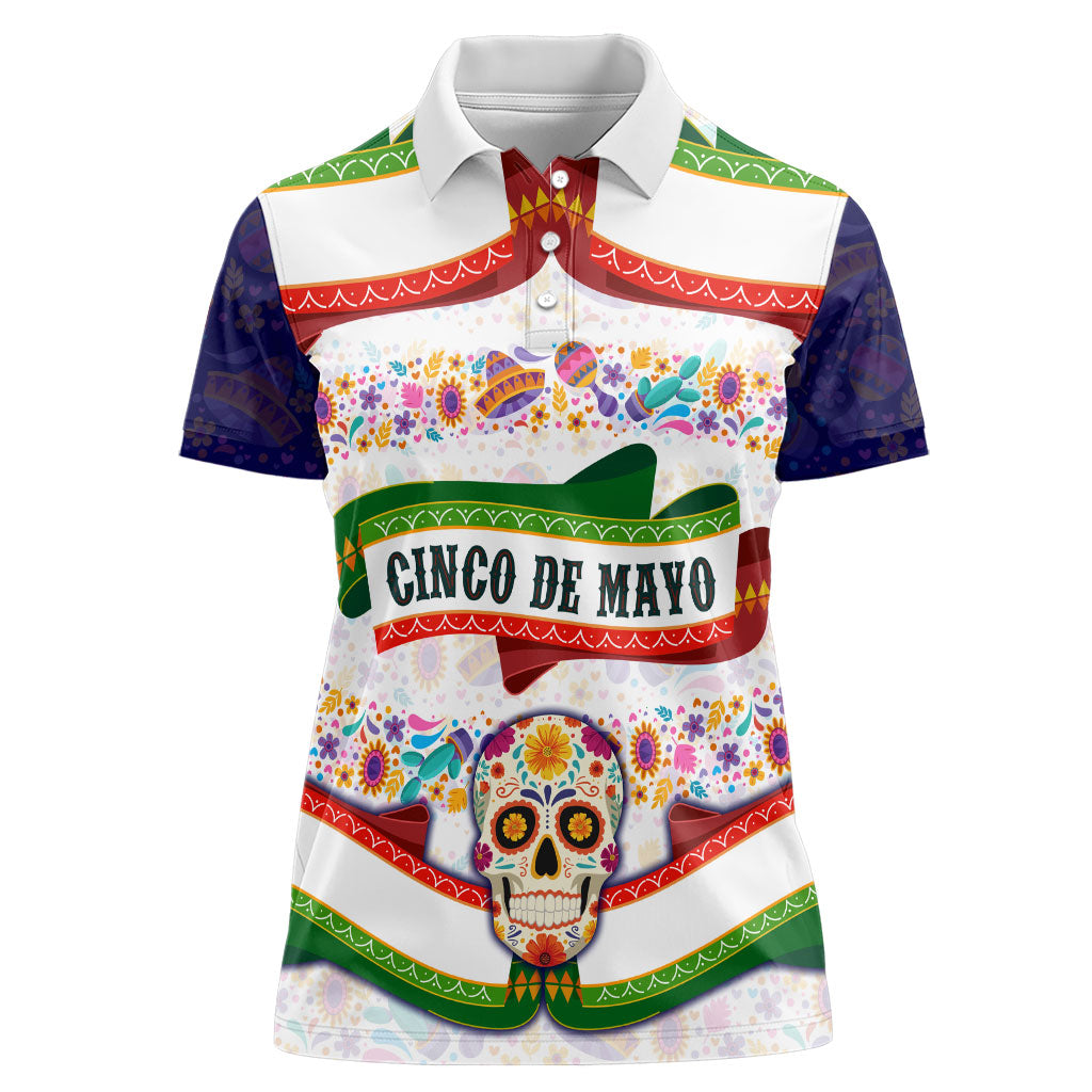 Cinco De Mayo Sugar Skull Mariachi Women Polo Shirt Mexican Fiesta Floral Skeleton Guitar Folk Art