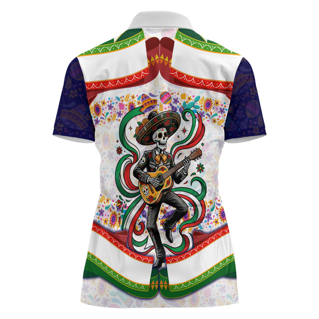 Cinco De Mayo Sugar Skull Mariachi Women Polo Shirt Mexican Fiesta Floral Skeleton Guitar Folk Art