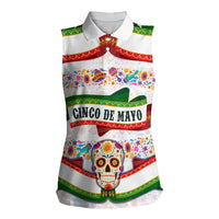 Cinco De Mayo Sugar Skull Mariachi Women Sleeveless Polo Shirt Mexican Fiesta Floral Skeleton Guitar Folk Art