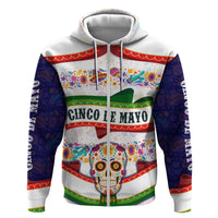 Cinco De Mayo Sugar Skull Mariachi Zip Hoodie Mexican Fiesta Floral Skeleton Guitar Folk Art