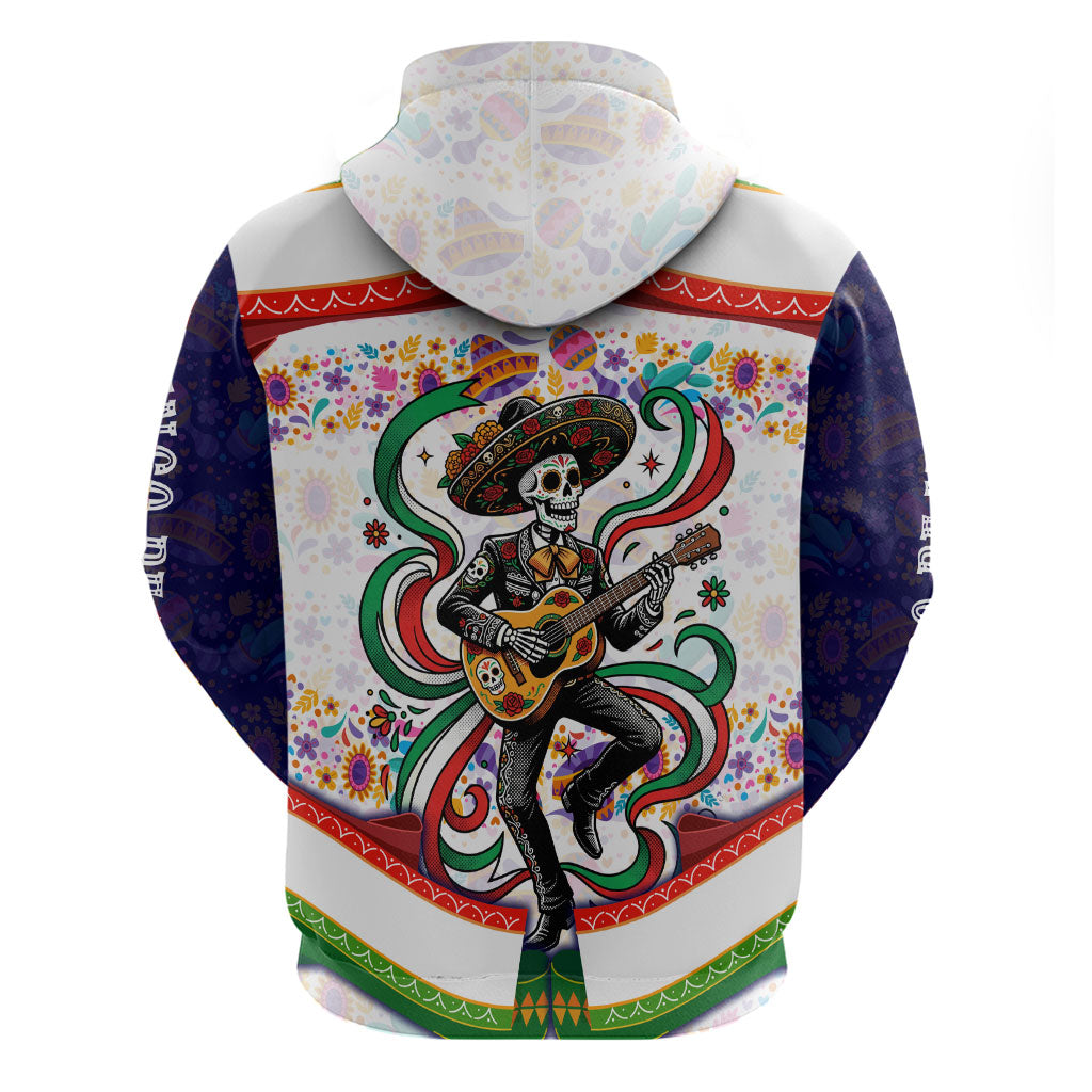 Cinco De Mayo Sugar Skull Mariachi Zip Hoodie Mexican Fiesta Floral Skeleton Guitar Folk Art