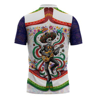 Cinco De Mayo Sugar Skull Mariachi Zipper Polo Shirt Mexican Fiesta Floral Skeleton Guitar Folk Art