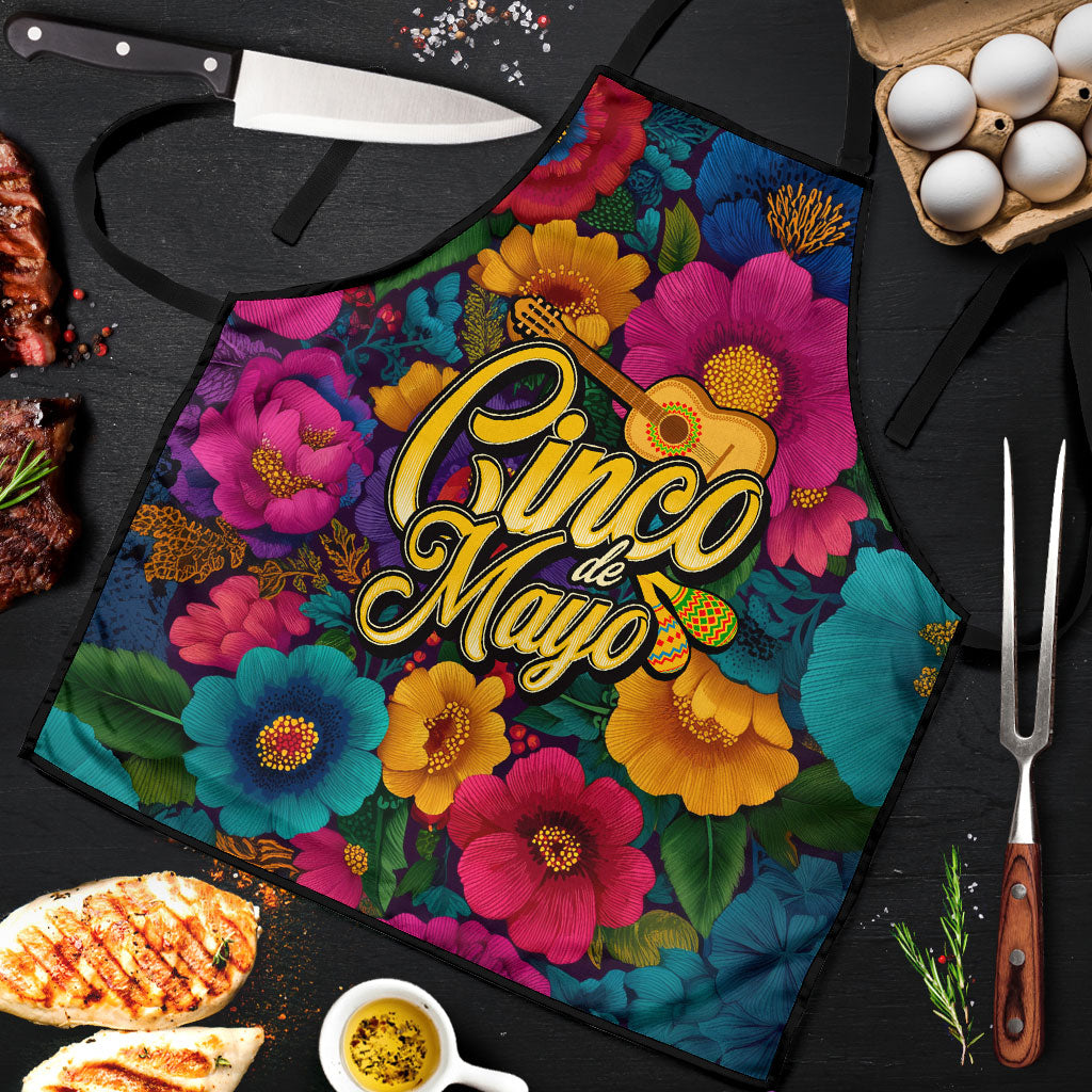 Cinco De Mayo Apron Mariachi Dancer - Vibrant Mexican Floral Fiesta Guitar Folk Art