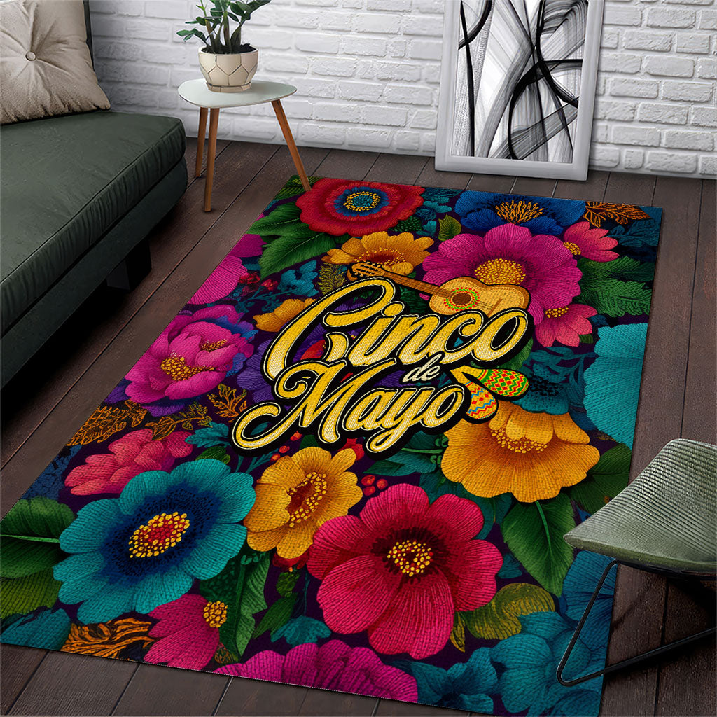 Cinco De Mayo Area Rug Mariachi Dancer - Vibrant Mexican Floral Fiesta Guitar Folk Art